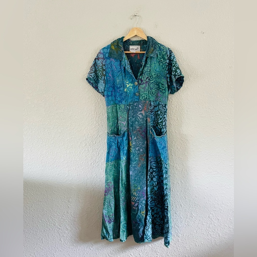 Vintage Winter Sun Button Front Patchwork Midi / … - image 2